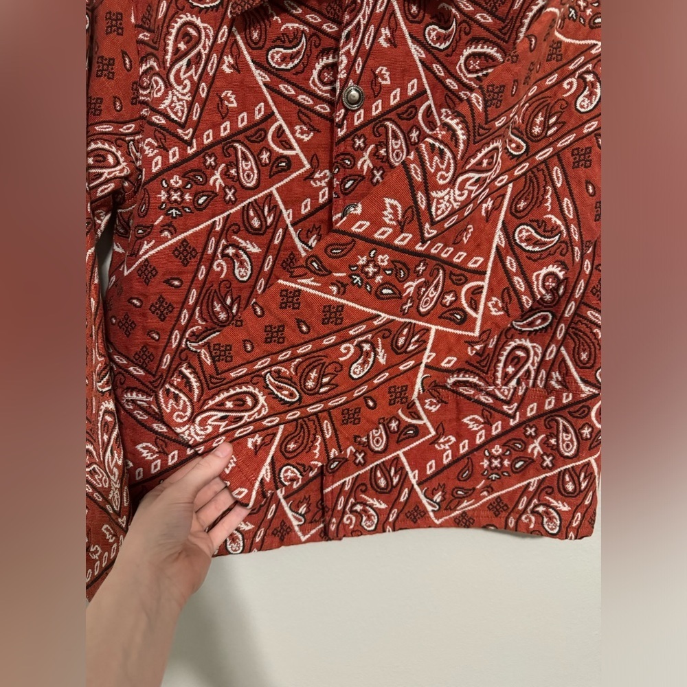 Rare Retro 90s Bandana Print Jacket Rust Red Western maximalist Rodeo small - Picture 6 of 13